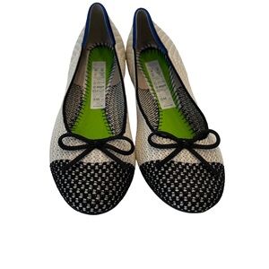 Rothy’s Ballet Flats Ivory & Black Round Toes Bow Sz 5  NEW